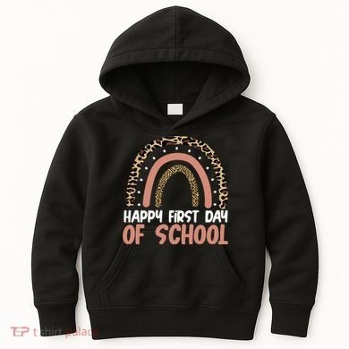 Happy First Day Of School Leopard Rainbow Kids Hoodie