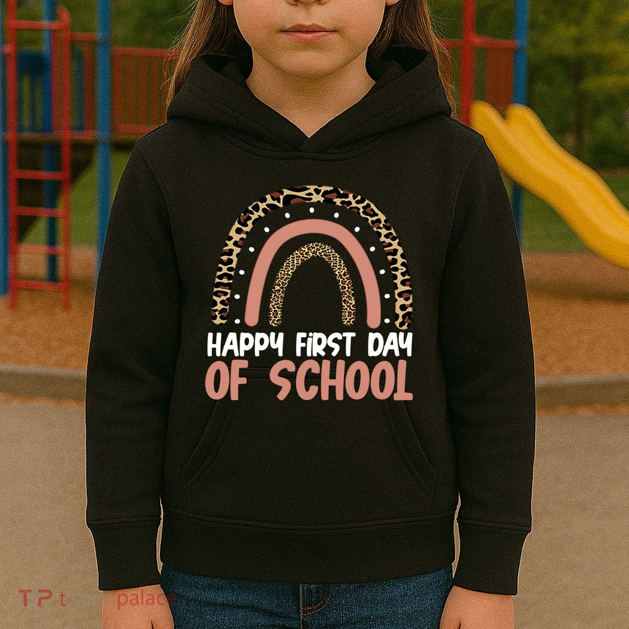Happy First Day Of School Leopard Rainbow Kids Hoodie