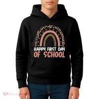 Happy First Day Of School Leopard Rainbow Kids Hoodie thumb 4