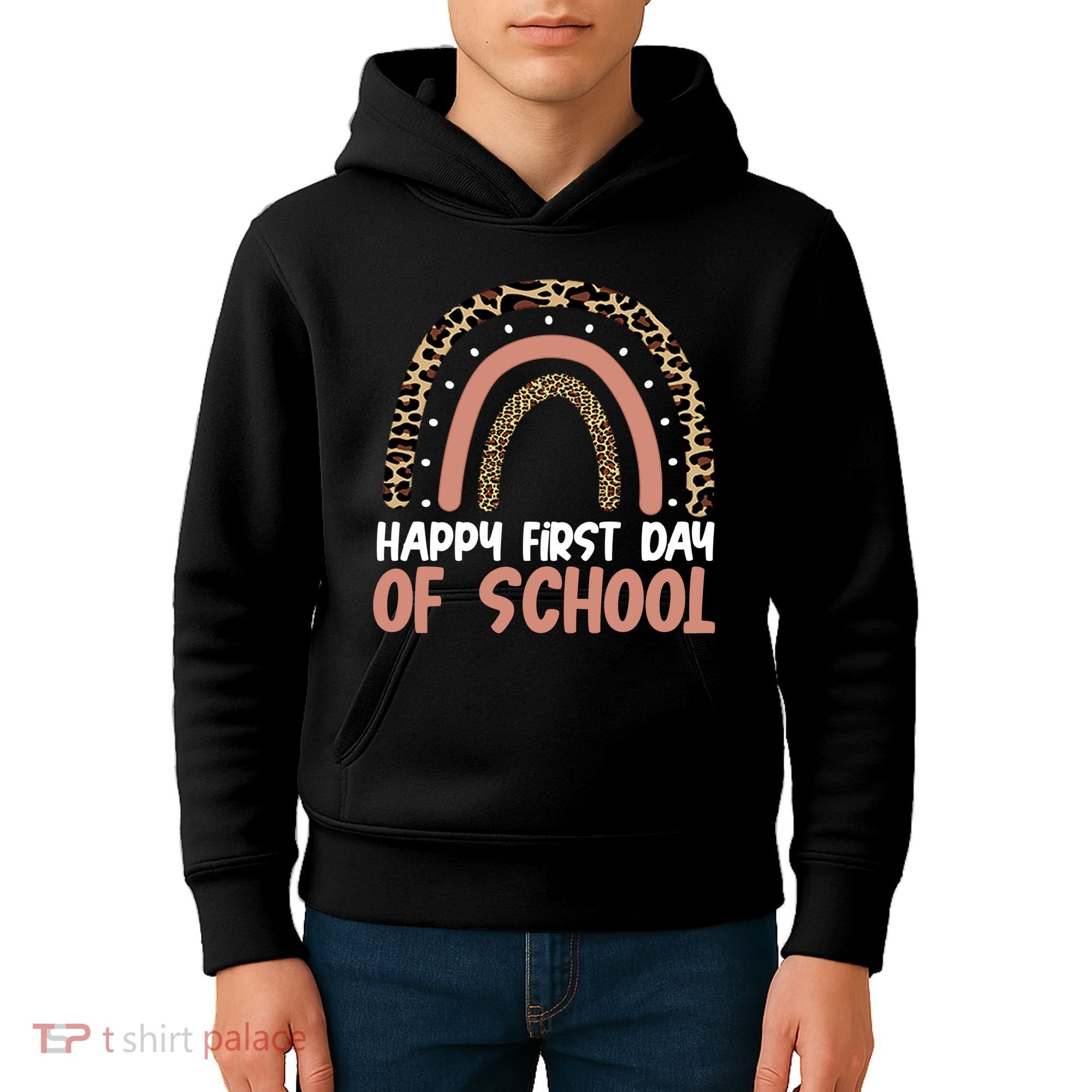 Happy First Day Of School Leopard Rainbow Kids Hoodie