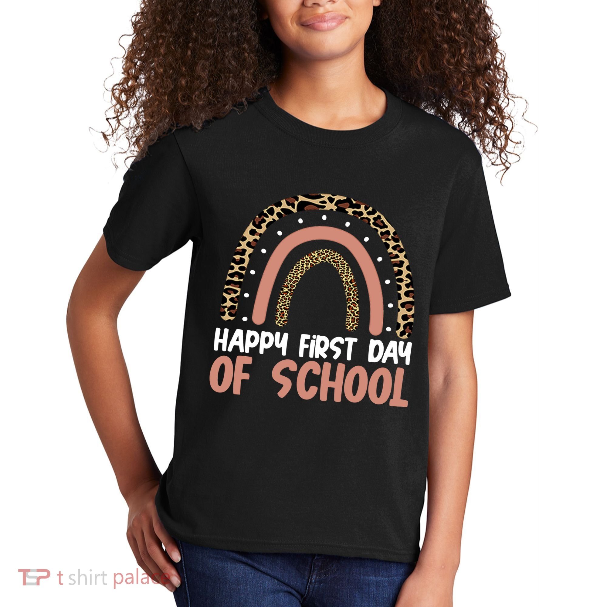 Happy First Day Of School Leopard Rainbow Kids T-Shirt