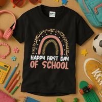 Happy First Day Of School Leopard Rainbow Kids T-Shirt thumb 3