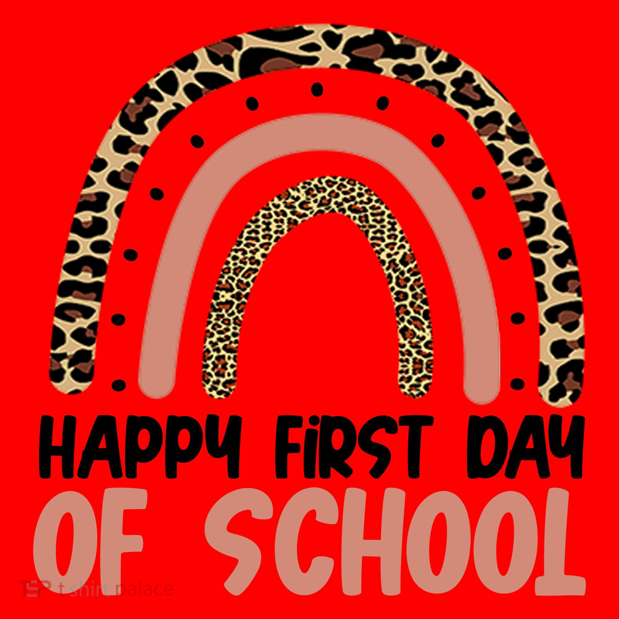 Happy First Day Of School Leopard Rainbow Santa Hat