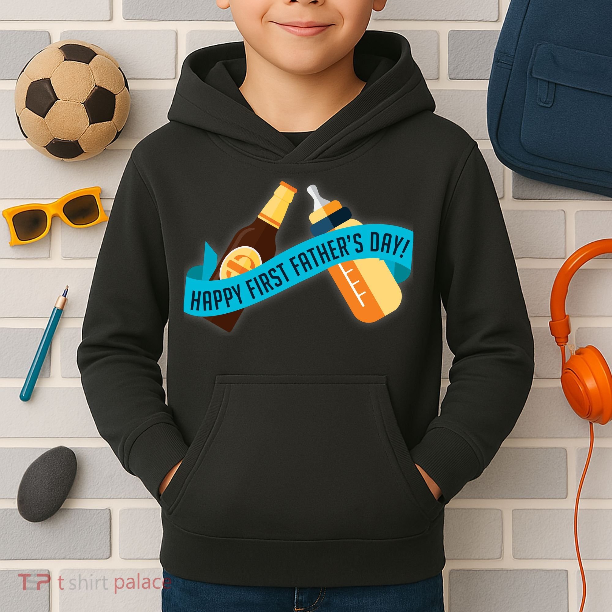 Happy First Father's Day Baby Bottle Kids Hoodie