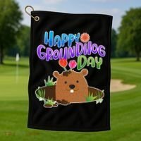 Happy Groundhog Day Golf Towel thumb 1