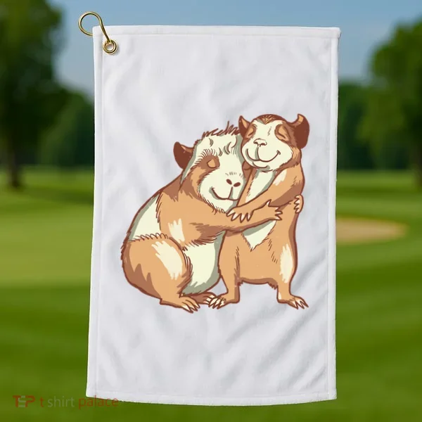 Happy Guinea Pigs Hugging Golf Towel