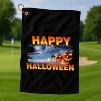 Happy Halloween Creepy Pumpkin Show Golf Towel thumb 1