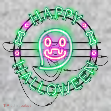 Happy Halloween Neon Sign The Baniff Cuffed Pom Beanie
