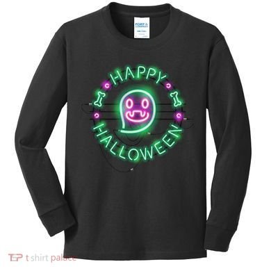 Happy Halloween Neon Sign Kids Long Sleeve Shirt