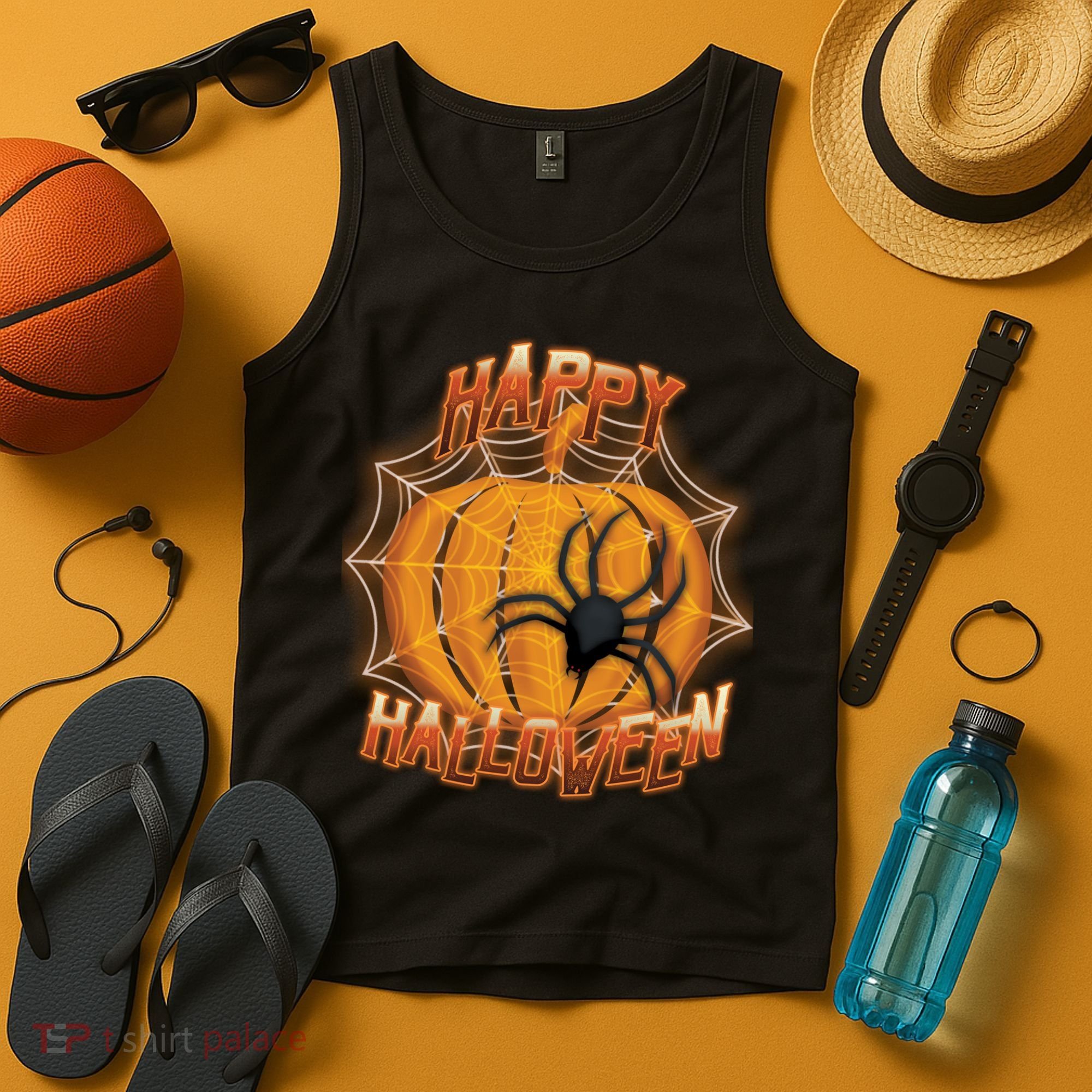 Happy Halloween Spiderweb Pumpkin Tank Top