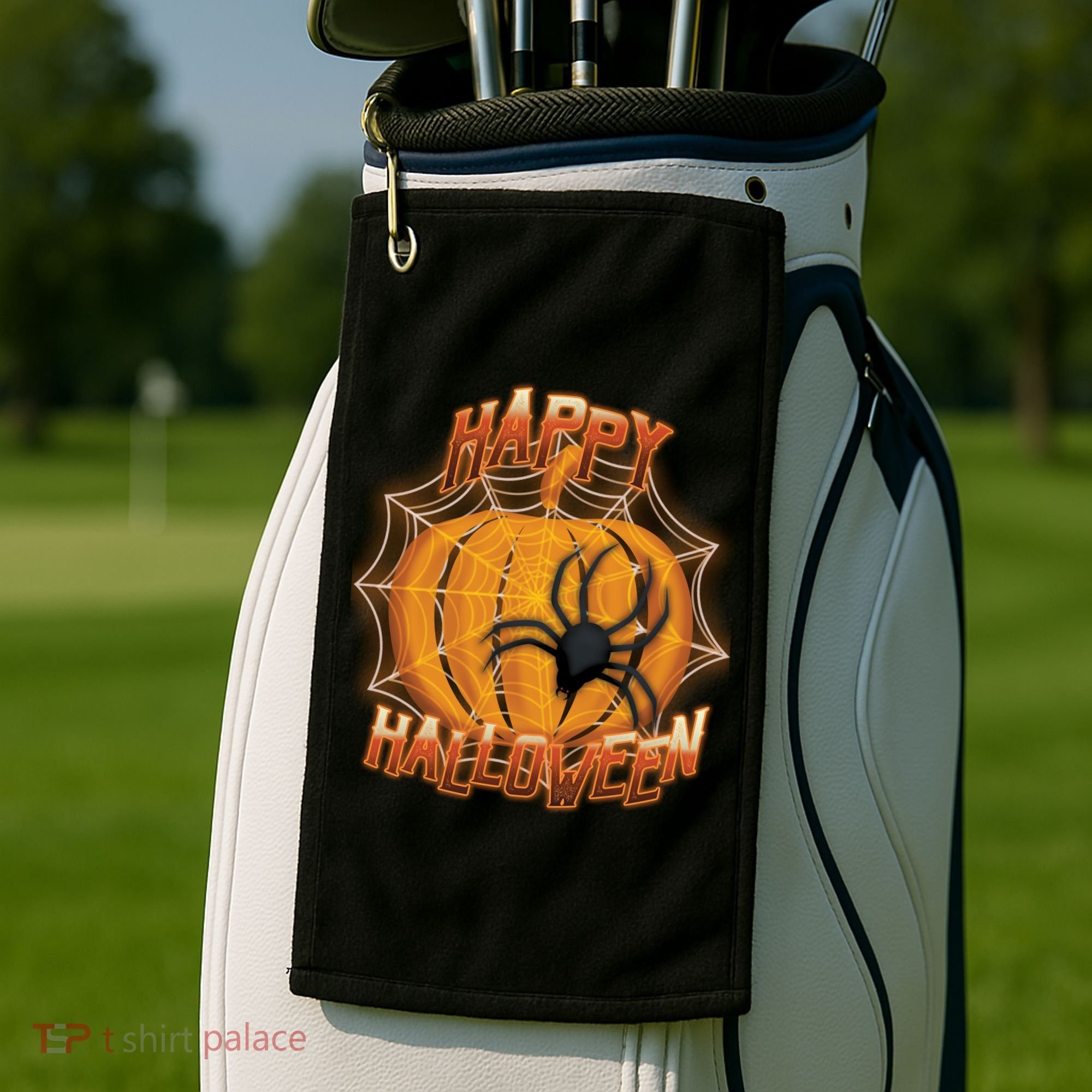 Happy Halloween Spiderweb Pumpkin Golf Towel