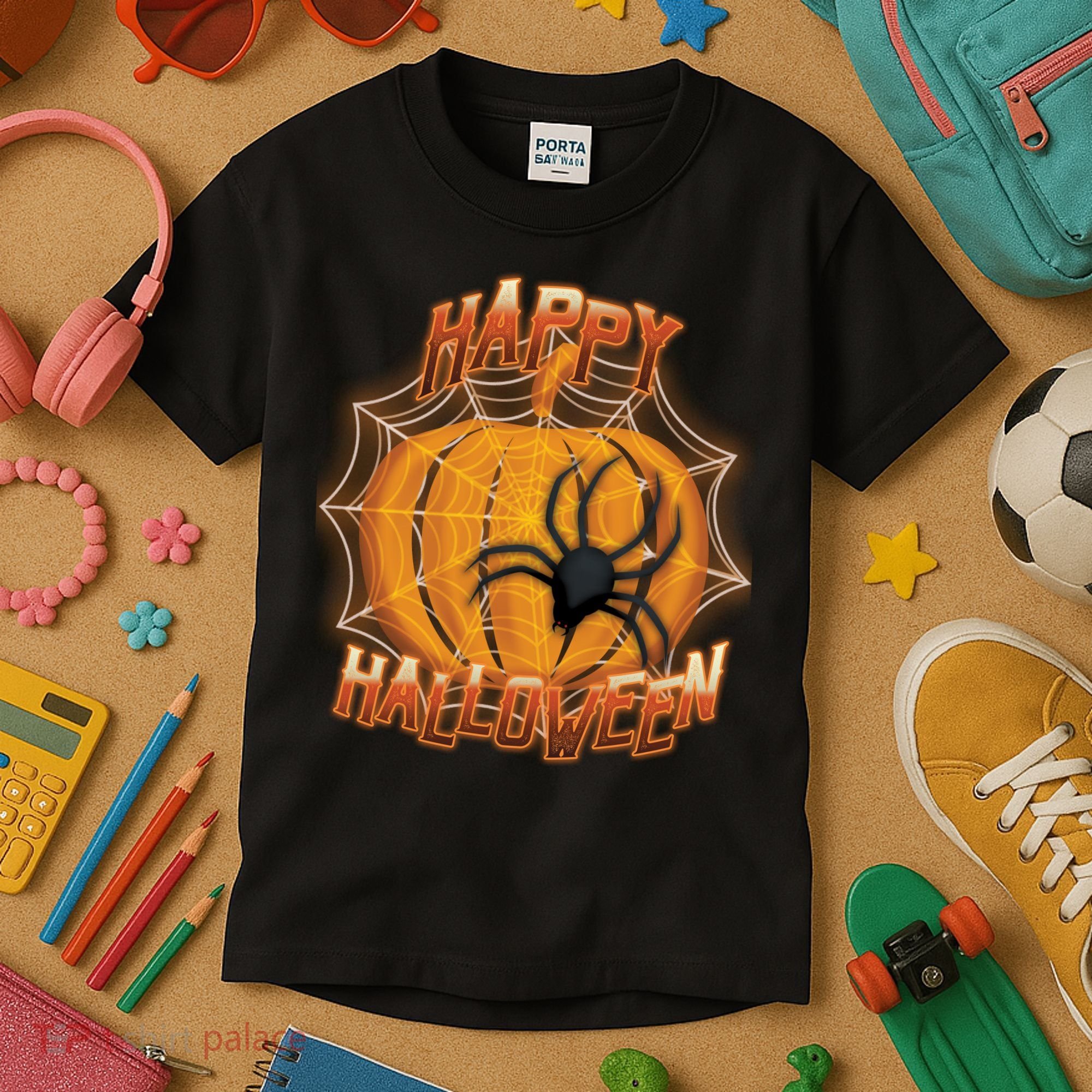 Happy Halloween Spiderweb Pumpkin Kids T-Shirt