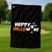 Happy Hallowine Funny Halloween Golf Towel thumb 1