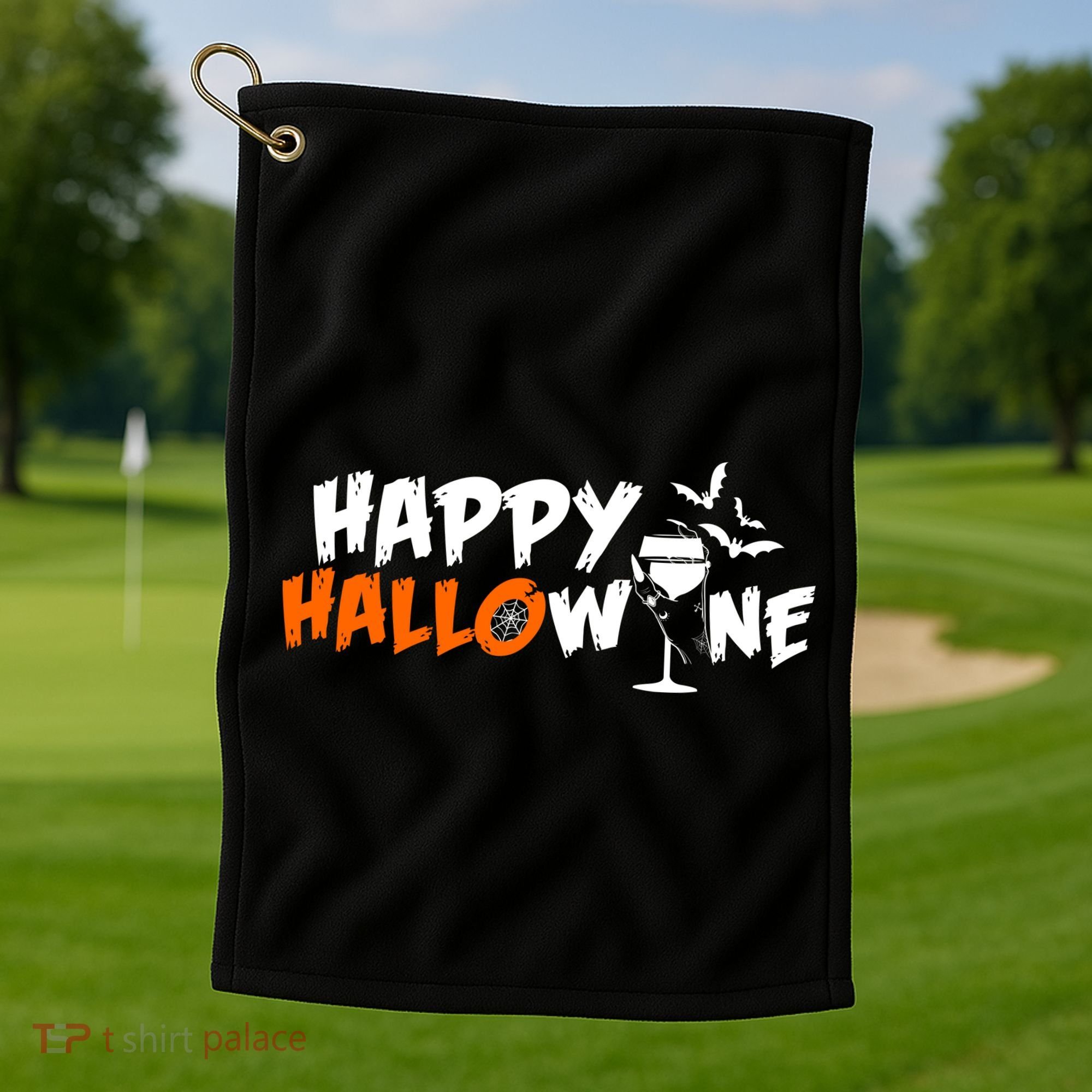 Happy Hallowine Funny Halloween Golf Towel