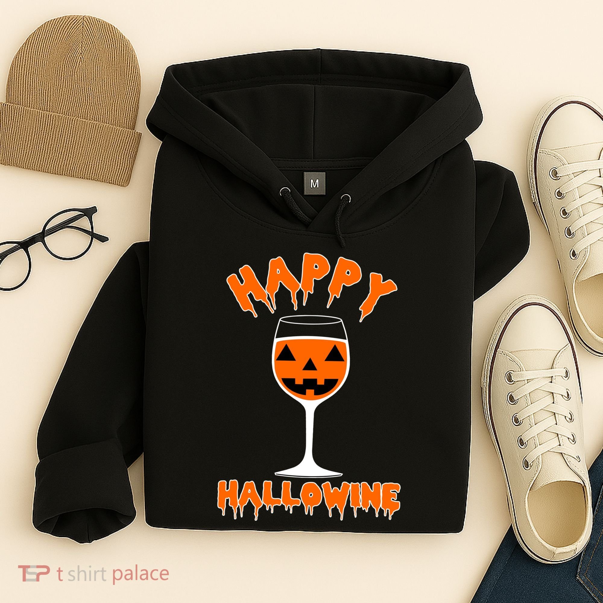 Happy Hallowine Funny Halloween Wine Hoodie
