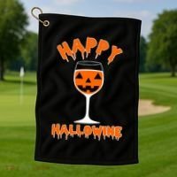 Happy Hallowine Funny Halloween Wine Golf Towel thumb 1