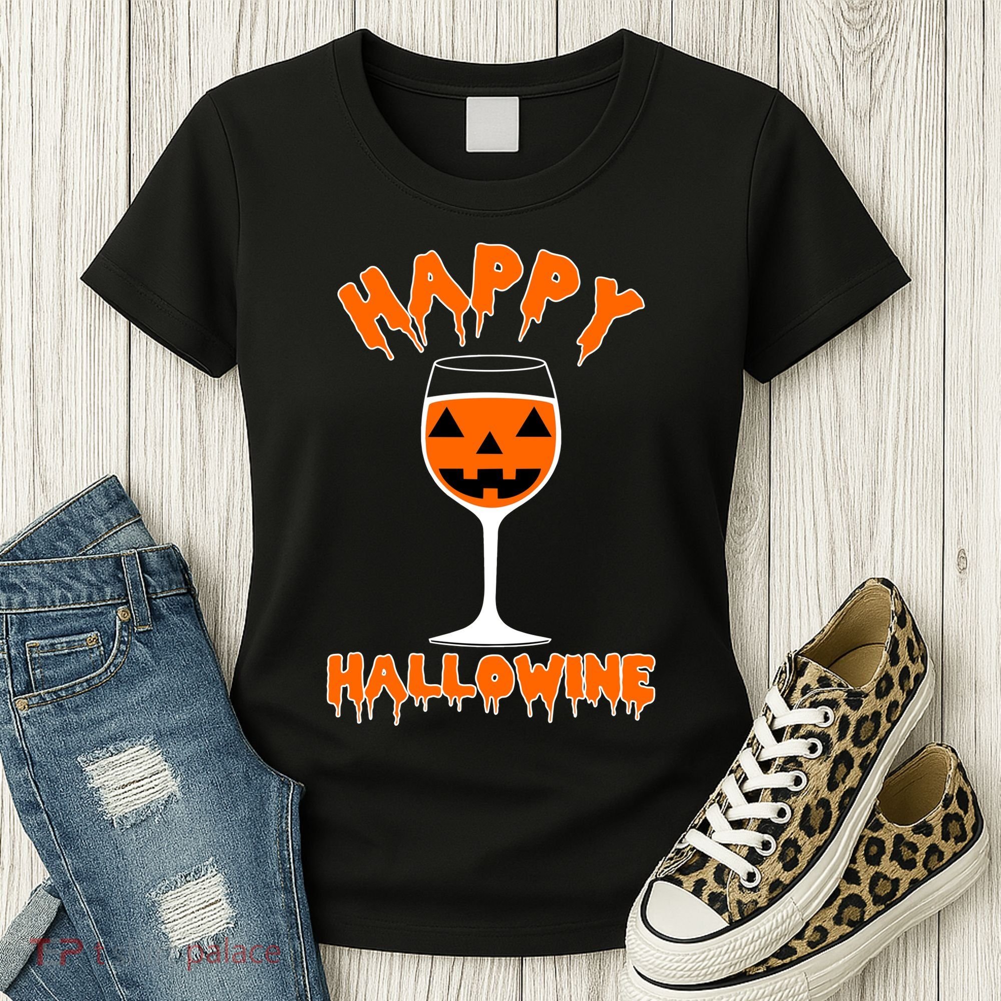 Happy Hallowine Funny Halloween Wine Women's T-Shirt