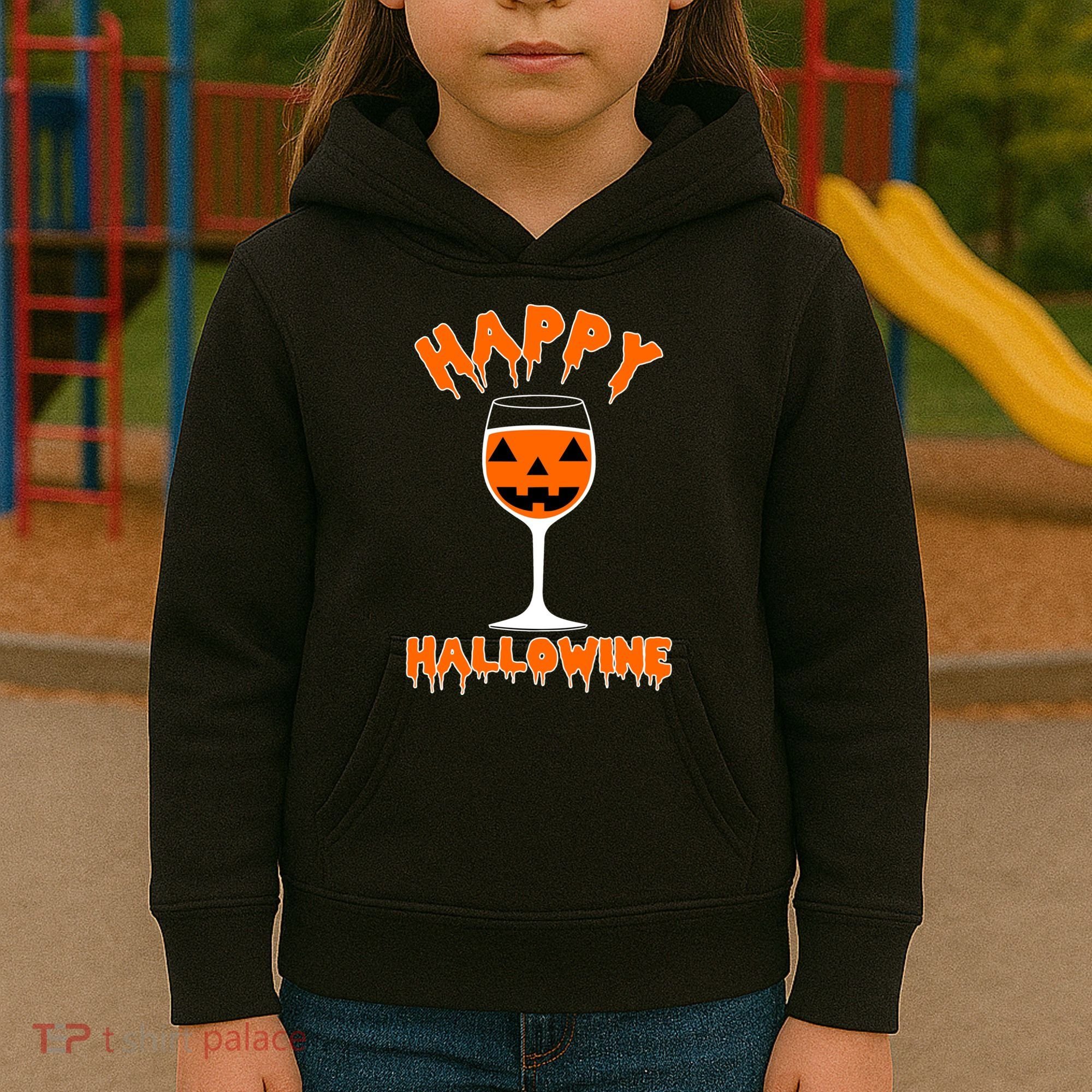 Happy Hallowine Funny Halloween Wine Kids Hoodie