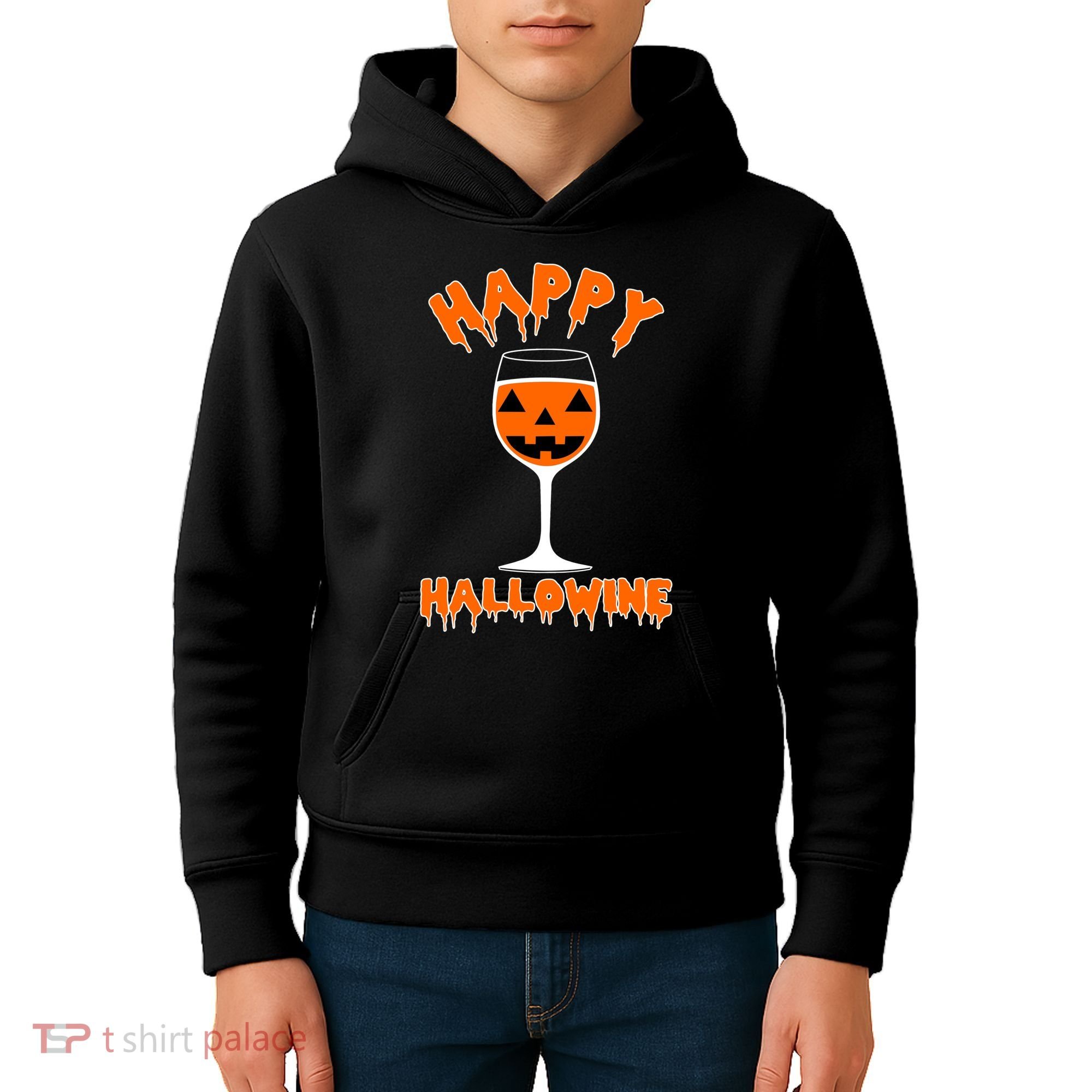 Happy Hallowine Funny Halloween Wine Kids Hoodie