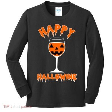 Happy Hallowine Funny Halloween Wine Kids Long Sleeve Shirt