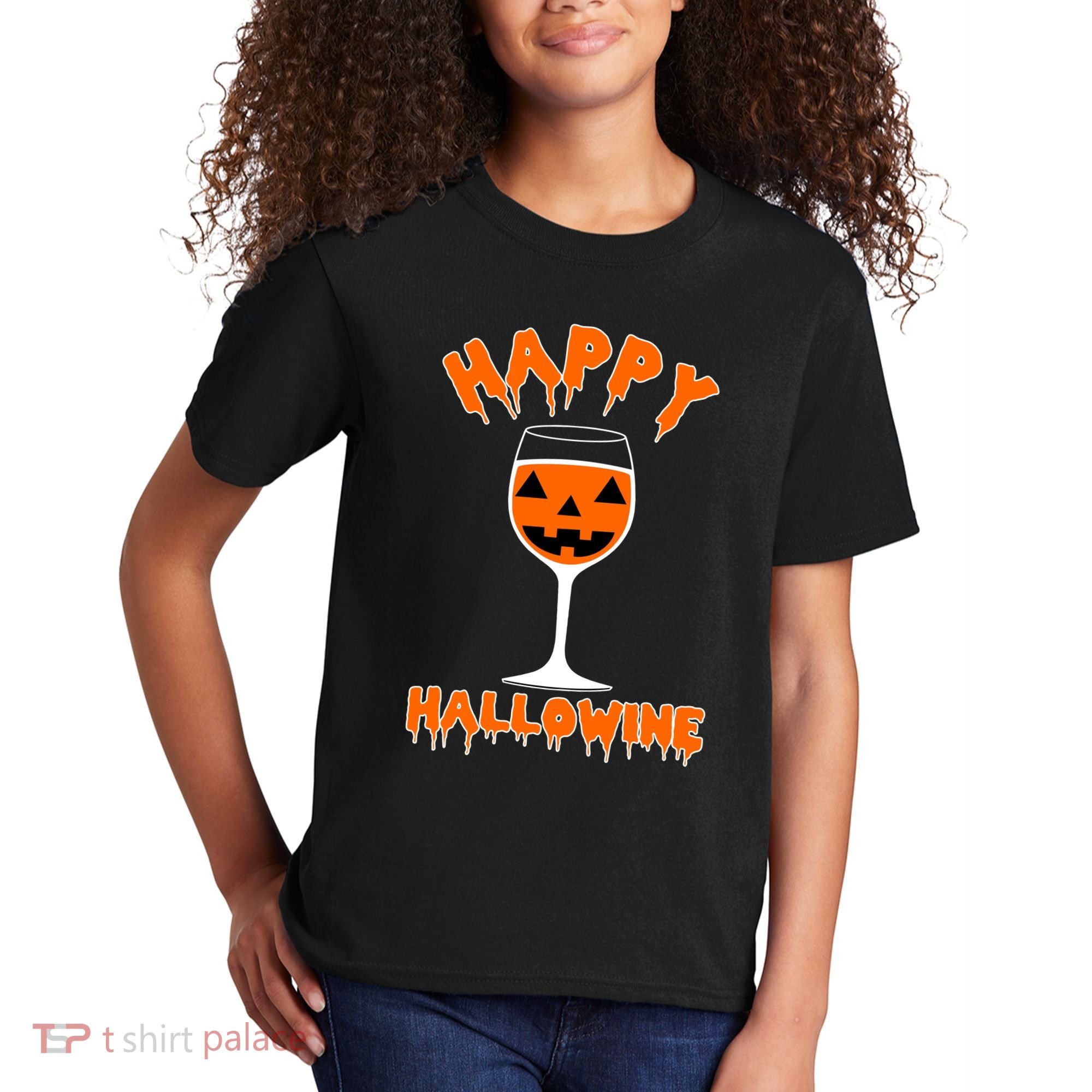 Happy Hallowine Funny Halloween Wine Kids T-Shirt