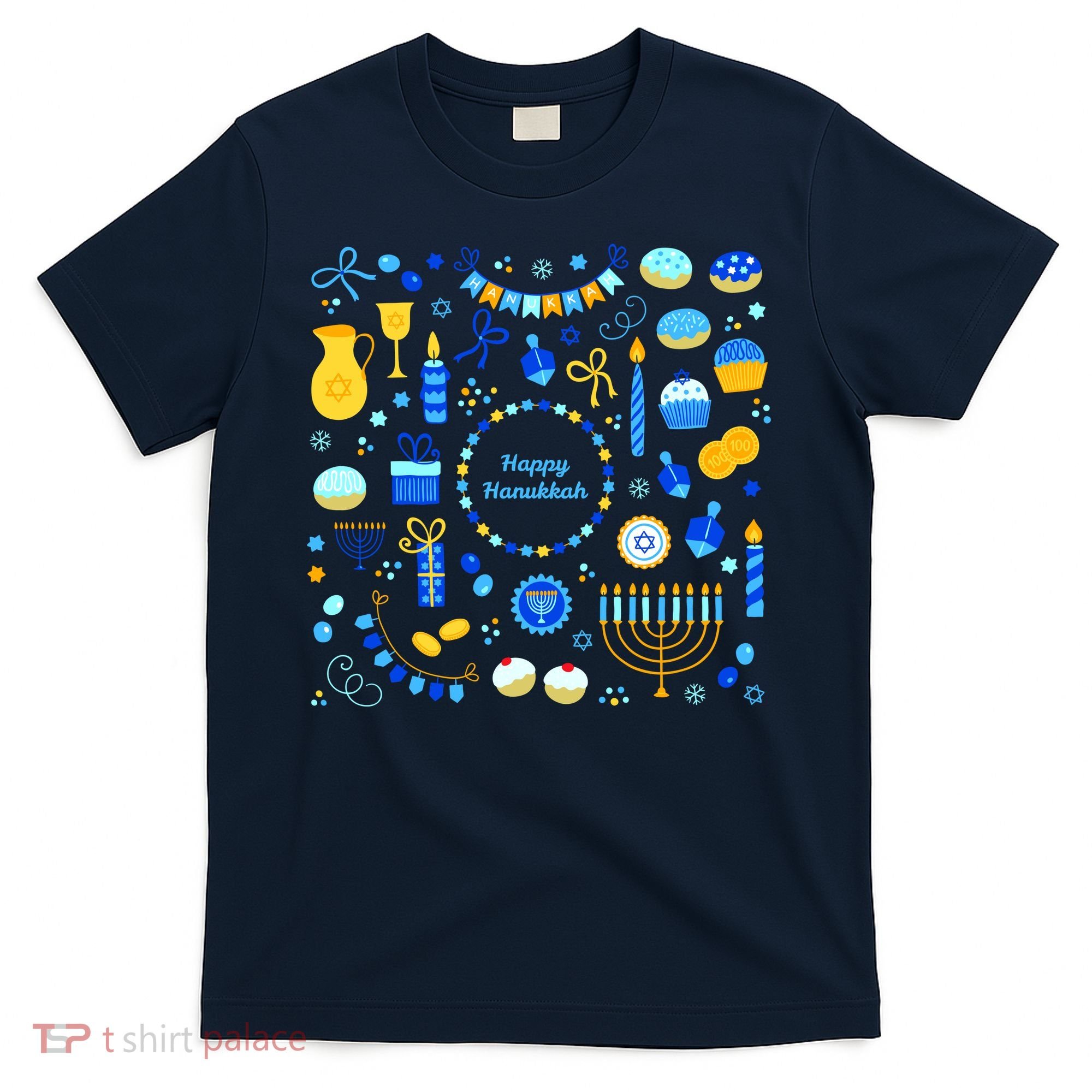 Happy Hanukkah Dreidel Star of David Menorah Mashup T-Shirt