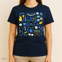 Happy Hanukkah Dreidel Star of David Menorah Mashup T-Shirt thumb 4
