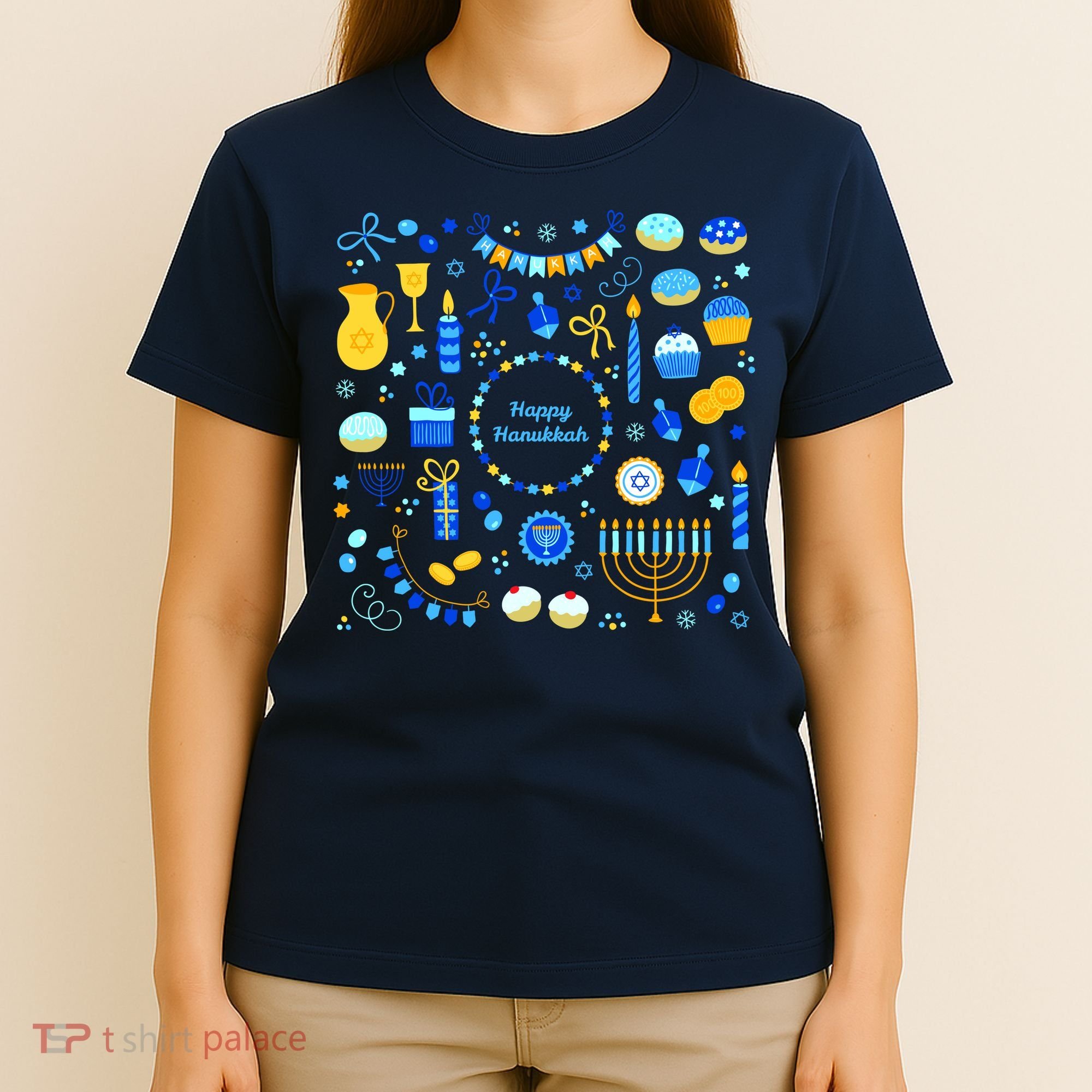 Happy Hanukkah Dreidel Star of David Menorah Mashup T-Shirt