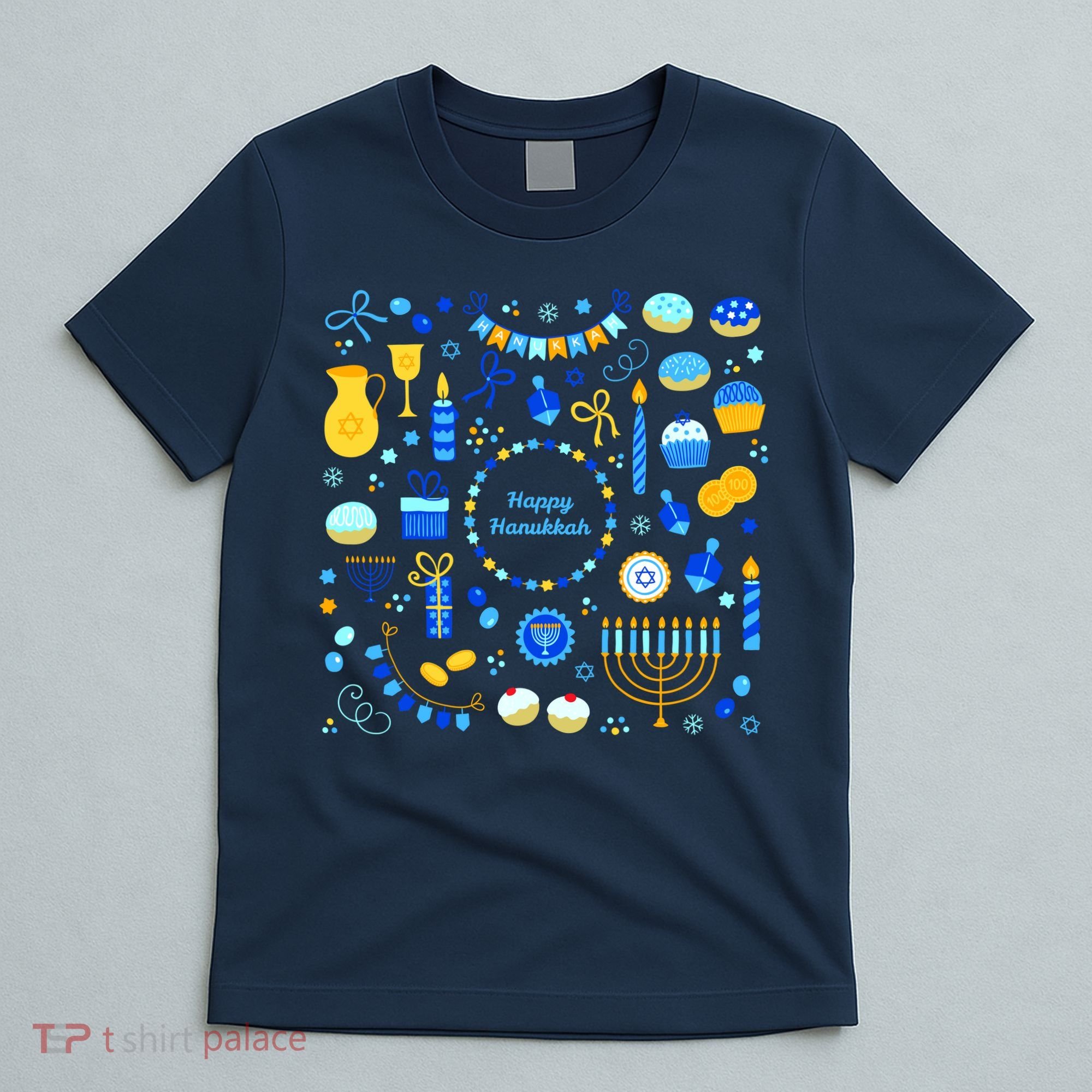 Happy Hanukkah Dreidel Star of David Menorah Mashup T-Shirt