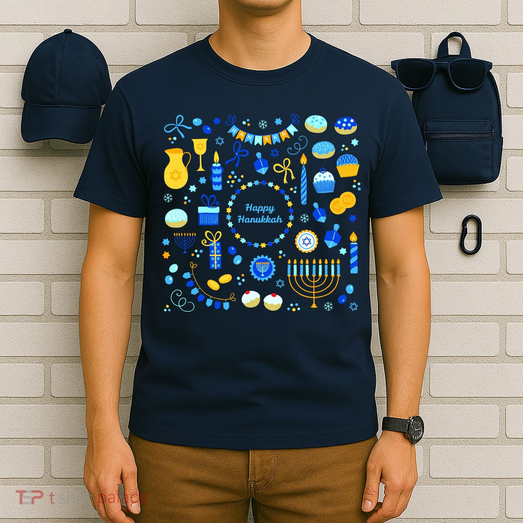 Happy Hanukkah Dreidel Star of David Menorah Mashup T-Shirt
