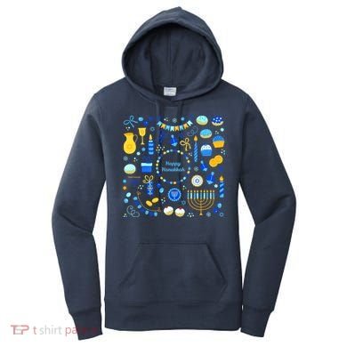 Happy Hanukkah Dreidel Star of David Menorah Mashup Women's Hoodie