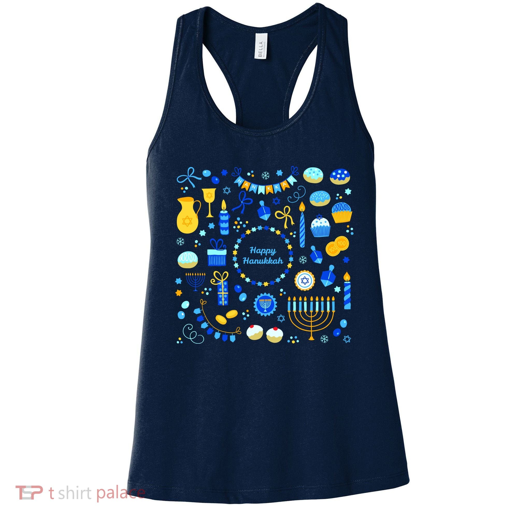 Happy Hanukkah Dreidel Star of David Menorah Mashup Women's Tank Top