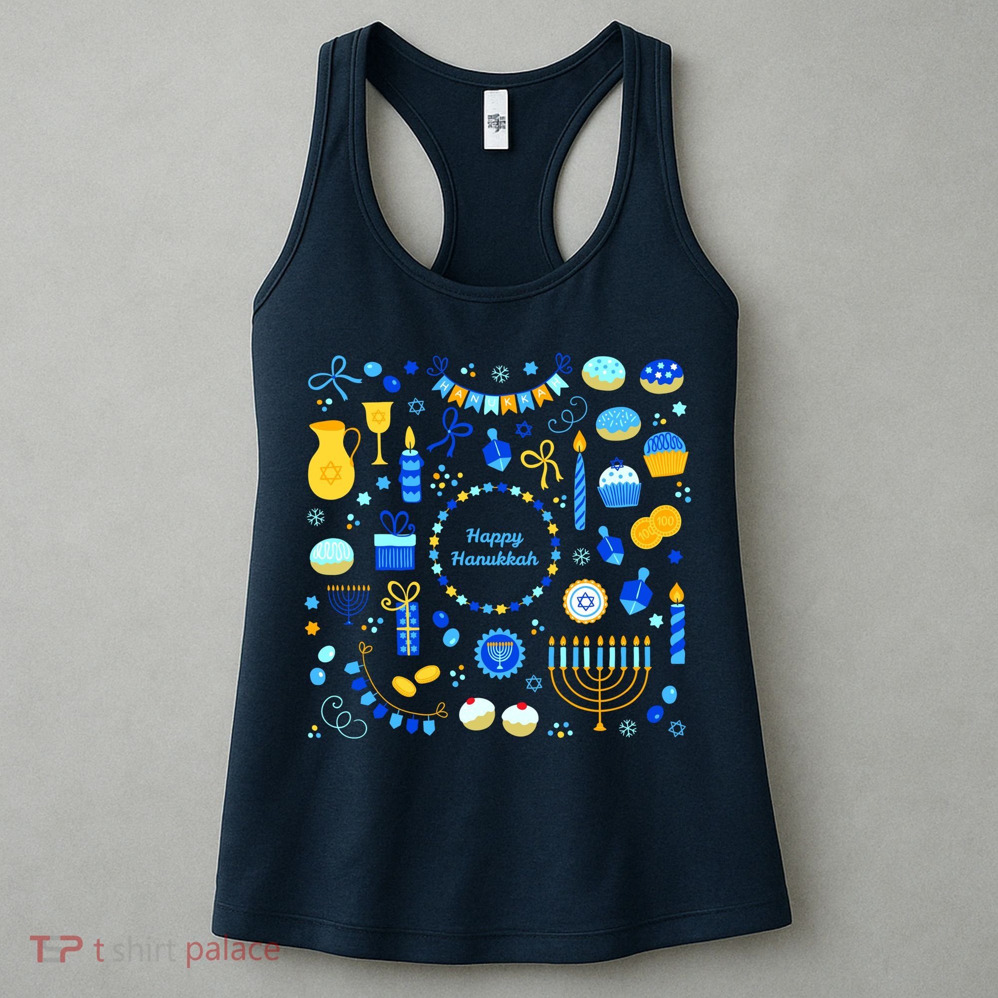 Happy Hanukkah Dreidel Star of David Menorah Mashup Women's Tank Top