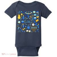 Happy Hanukkah Dreidel Star of David Menorah Mashup Baby Bodysuit thumb 0