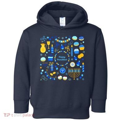 Happy Hanukkah Dreidel Star of David Menorah Mashup Toddler Hoodie
