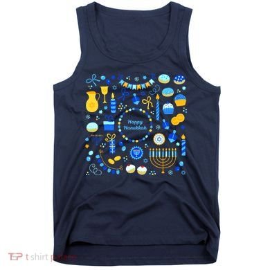 Happy Hanukkah Dreidel Star of David Menorah Mashup Tank Top