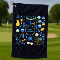 Happy Hanukkah Dreidel Star of David Menorah Mashup Golf Towel thumb 1