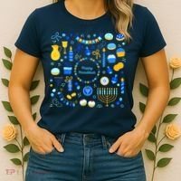 Happy Hanukkah Dreidel Star of David Menorah Mashup Women's T-Shirt thumb 2