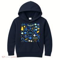 Happy Hanukkah Dreidel Star of David Menorah Mashup Kids Hoodie thumb 0