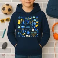Happy Hanukkah Dreidel Star of David Menorah Mashup Kids Hoodie thumb 2