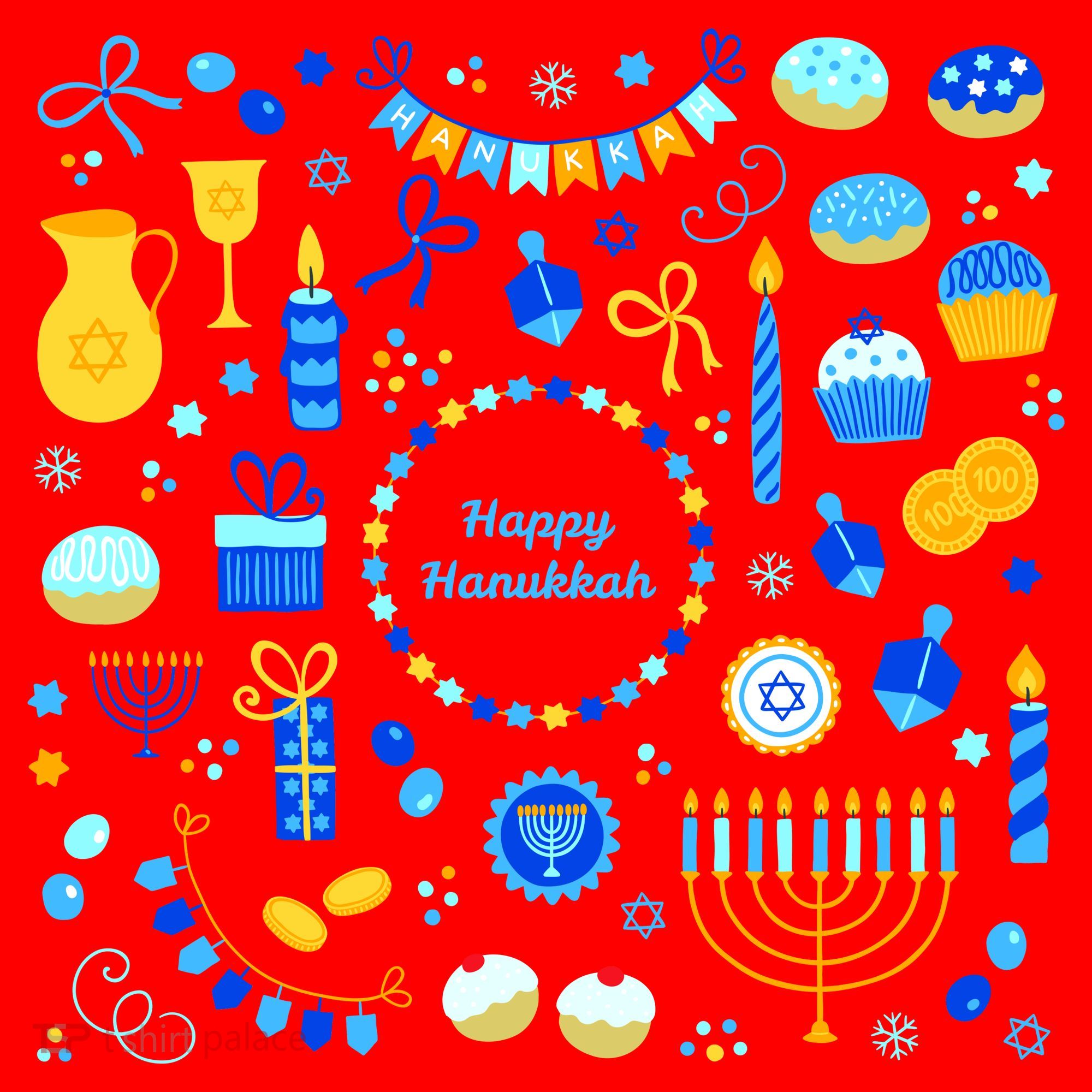 Happy Hanukkah Dreidel Star of David Menorah Mashup Santa Hat