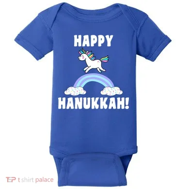 Happy Hanukkah Magic Unicorn Baby Bodysuit
