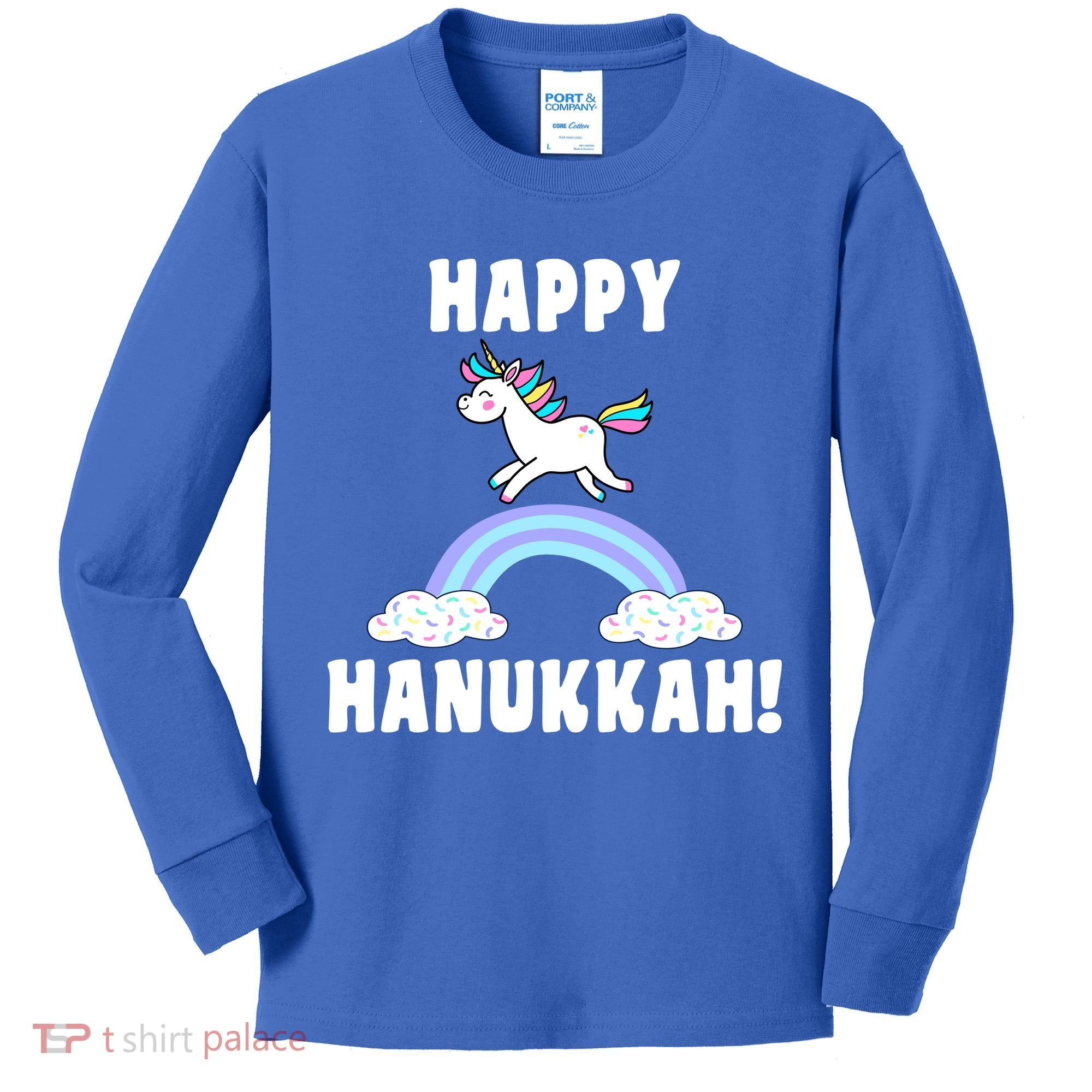 Happy Hanukkah Magic Unicorn Kids Long Sleeve Shirt