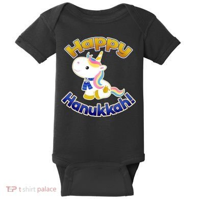 Happy Hanukkah Unicorn Baby Bodysuit