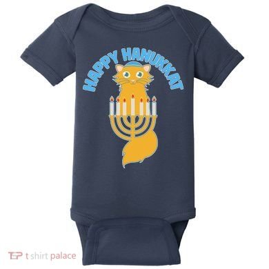 Happy Hanukkat Hanukkah Jewish Cat Baby Bodysuit