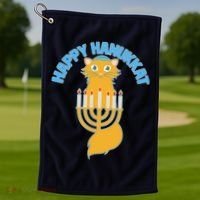 Happy Hanukkat Hanukkah Jewish Cat Golf Towel thumb 1