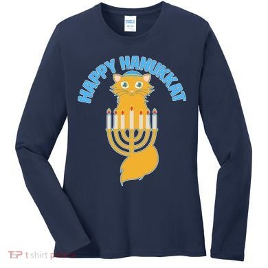 Happy Hanukkat Hanukkah Jewish Cat Women's Long Sleeve Shirt
