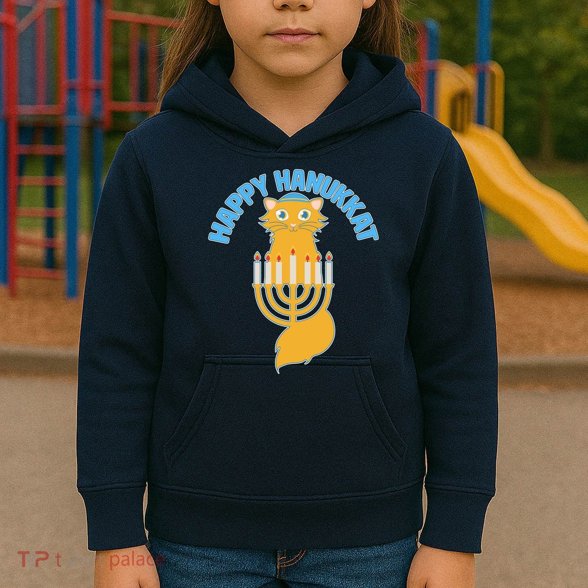 Happy Hanukkat Hanukkah Jewish Cat Kids Hoodie