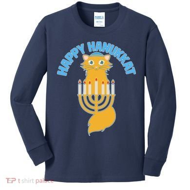 Happy Hanukkat Hanukkah Jewish Cat Kids Long Sleeve Shirt