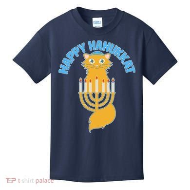 Happy Hanukkat Hanukkah Jewish Cat Kids T-Shirt